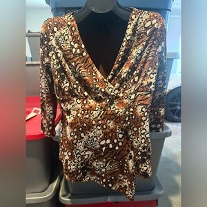 Women's Cowl Neck Animal Print Top - Brown Multi mp14